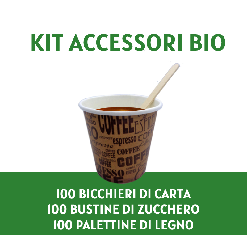 Kit BIO bicchierini caffè 100 pezzi + palette + zucchero